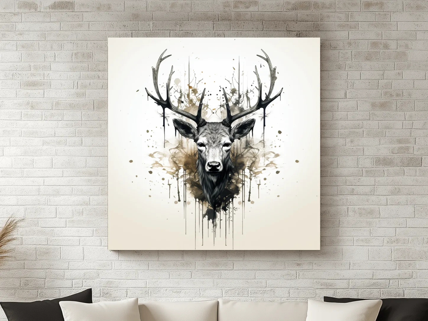 Watercolor Stag Portrait Rorschach Ink Splatter - Rustic Wildlife Artwork