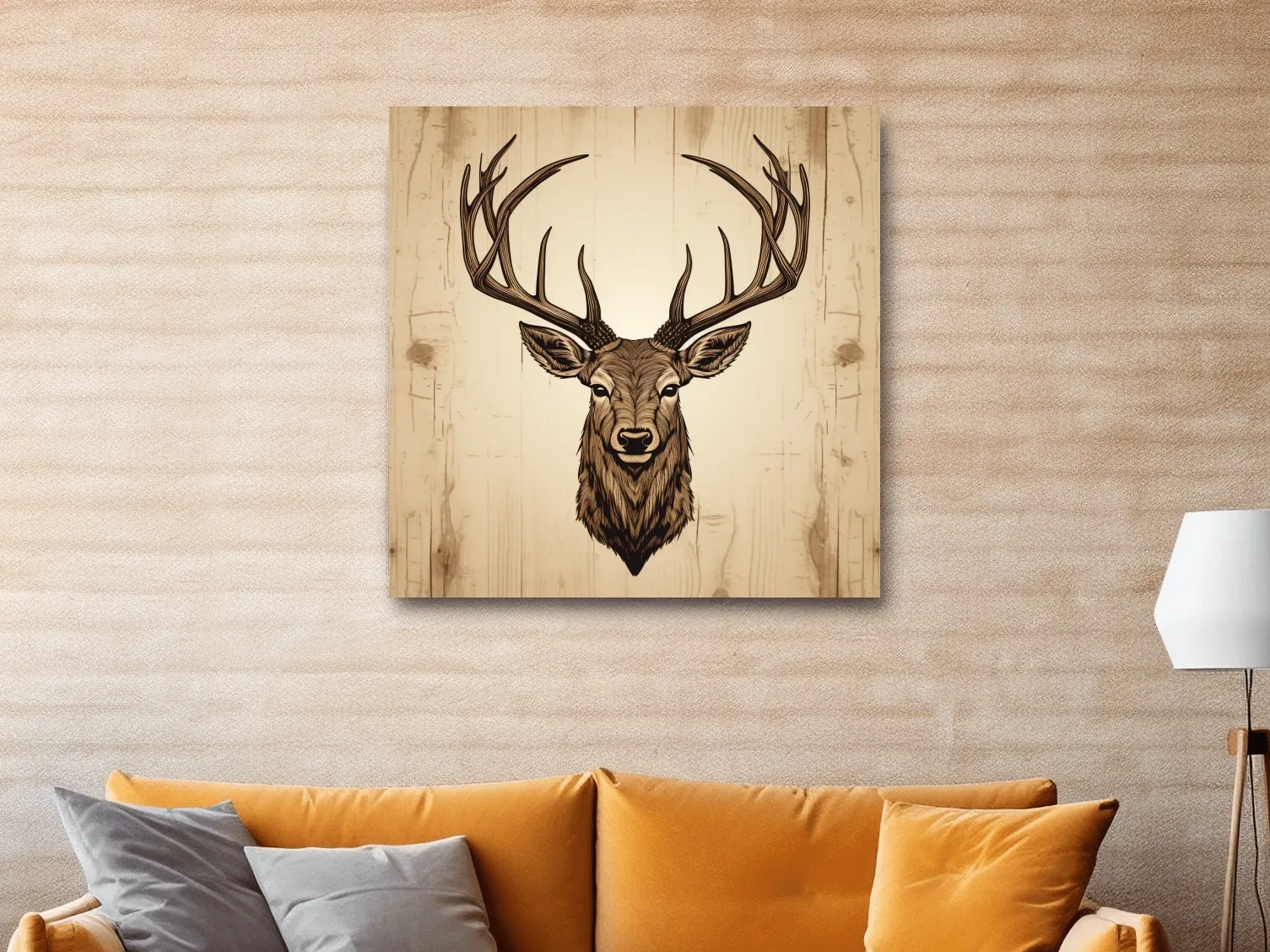 Rustic Stag Head Illustration - Vintage Woodland Cabin Wall Art
