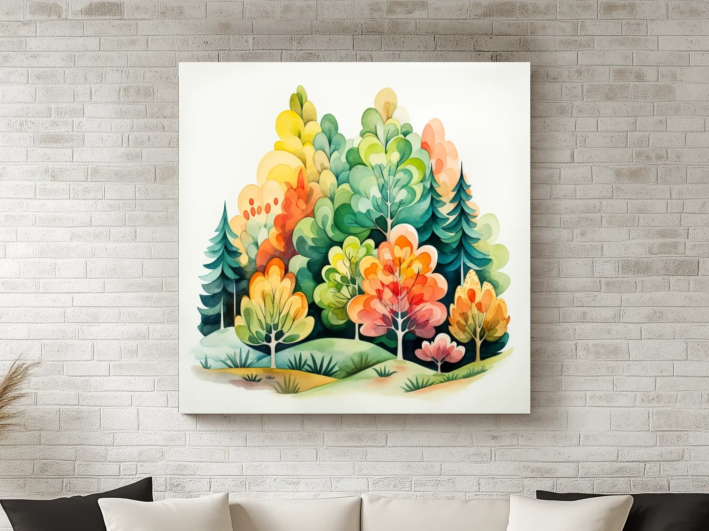 Whimsical Watercolor Forest Trees Illustration - Colorful Botanical Wall Art