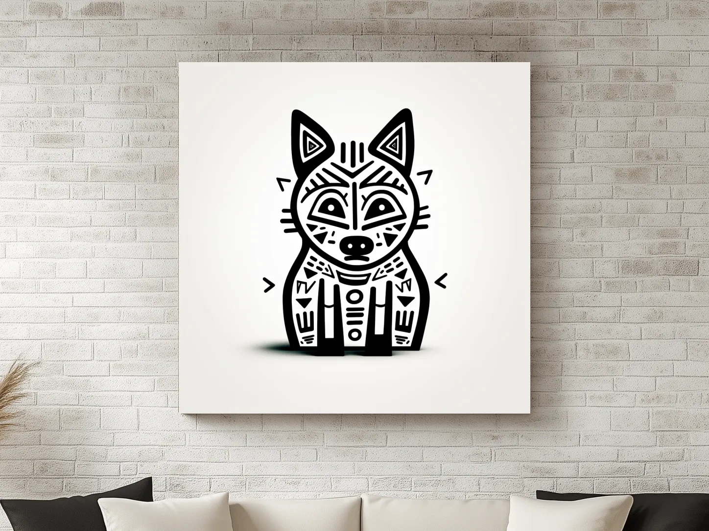 Minimalist Tribal Fox Line Art - Quirky Black And White Animal Wall Art