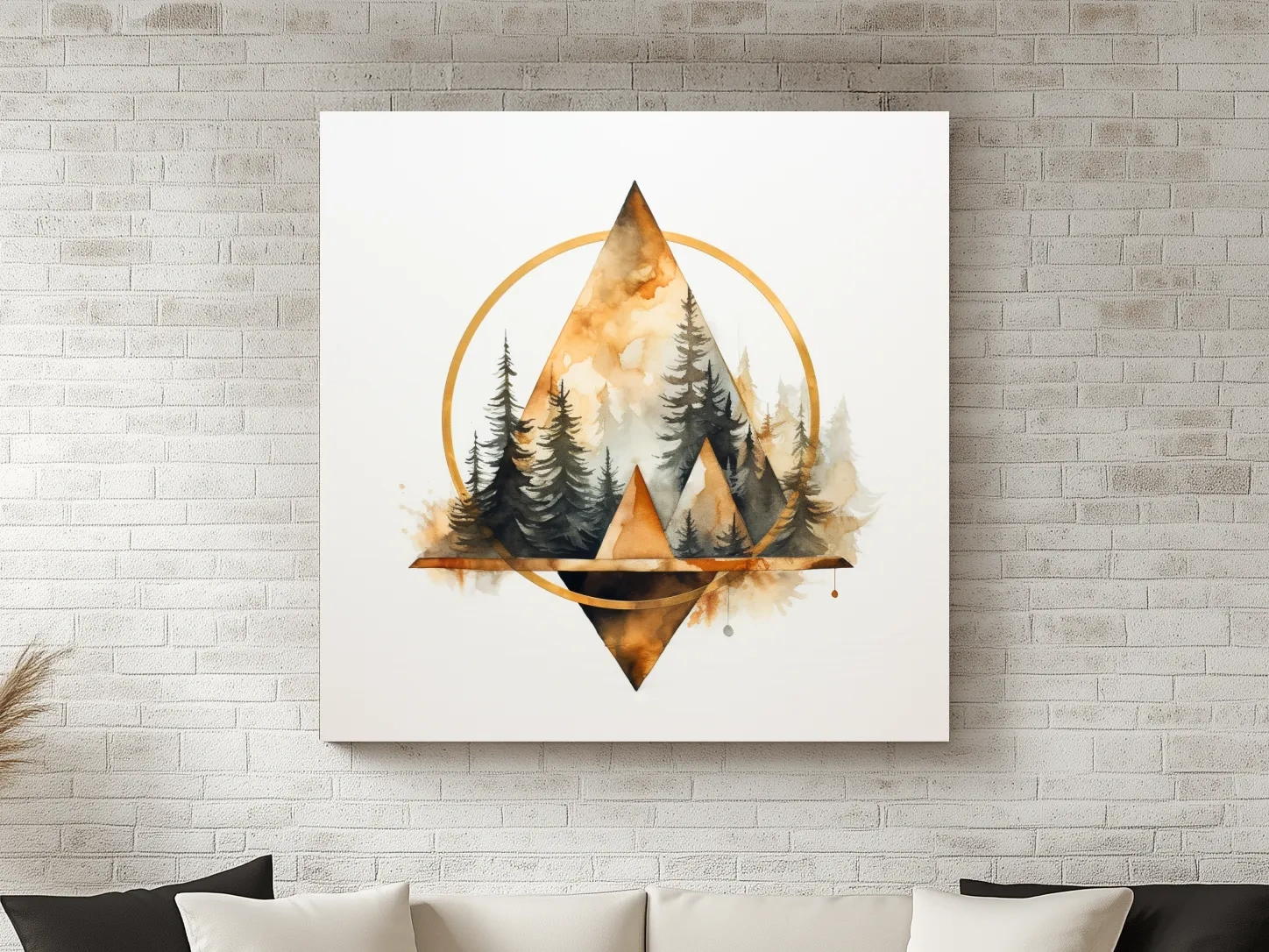 Geometric Watercolor Mountain & Pine Forest - Modern Rustic Nature Wall Art