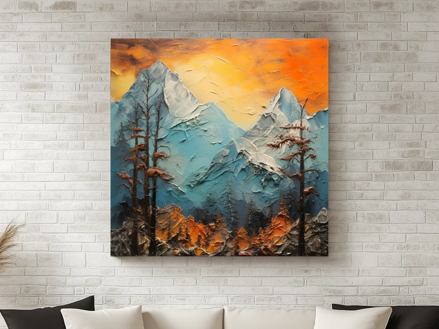 Abstract Alpine Mountains At Sunset - Impasto Effect Landscape Wall Art
