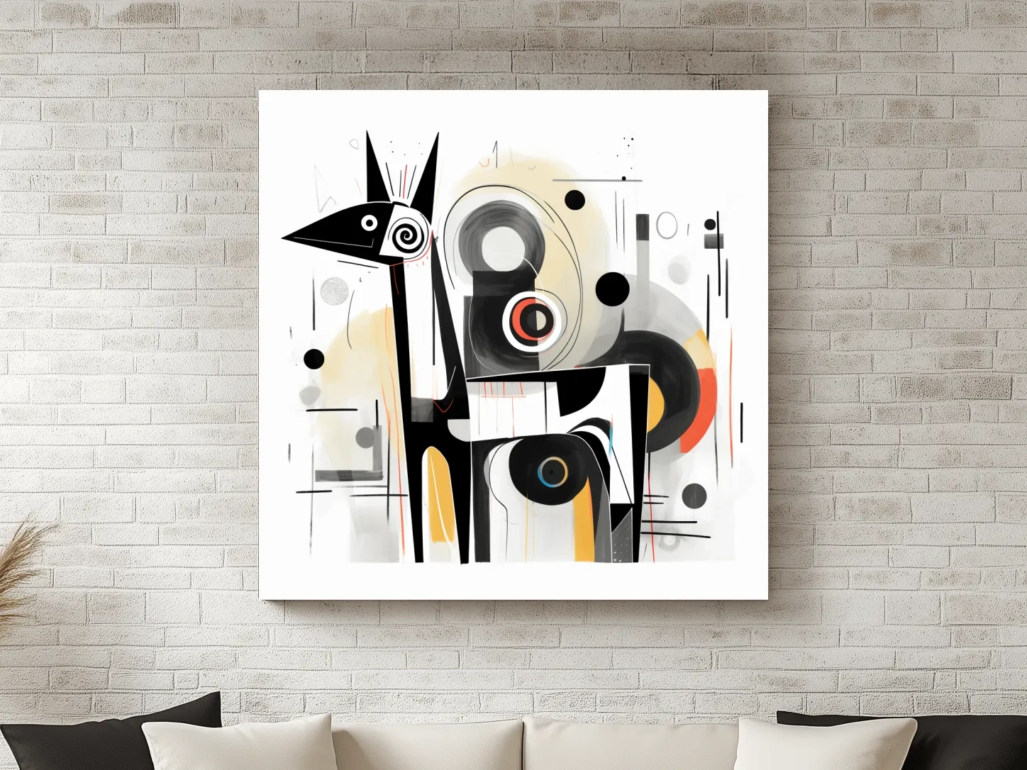 Abstract mid-century style painting of a geometric deer