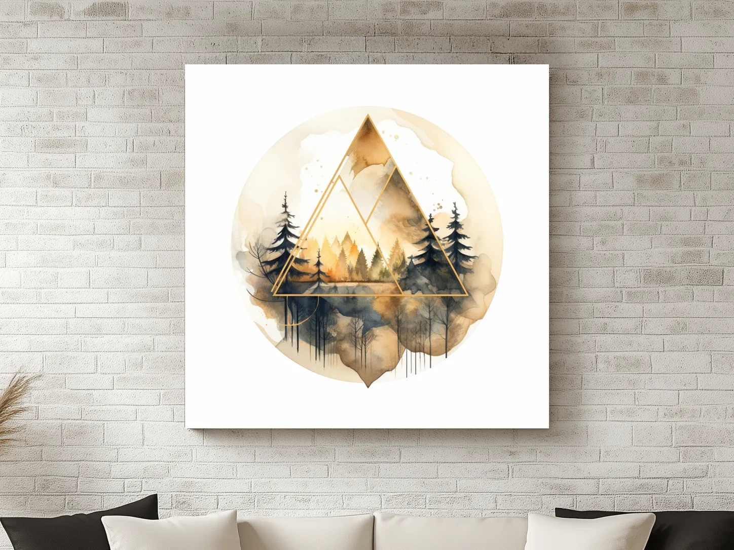 Geometric Watercolor Mountain Forest Landscape - Modern Rustic Nature Wall Art