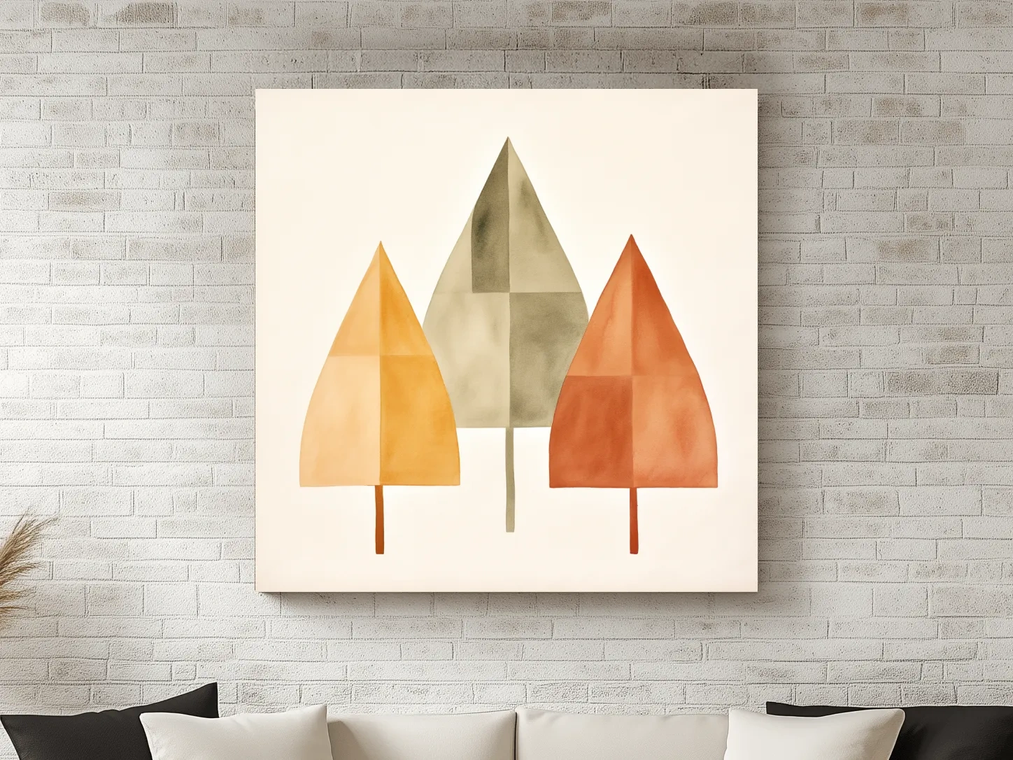 Minimalist Geometric Autumn Trees - Scandinavian Watercolor Forest Wall Art
