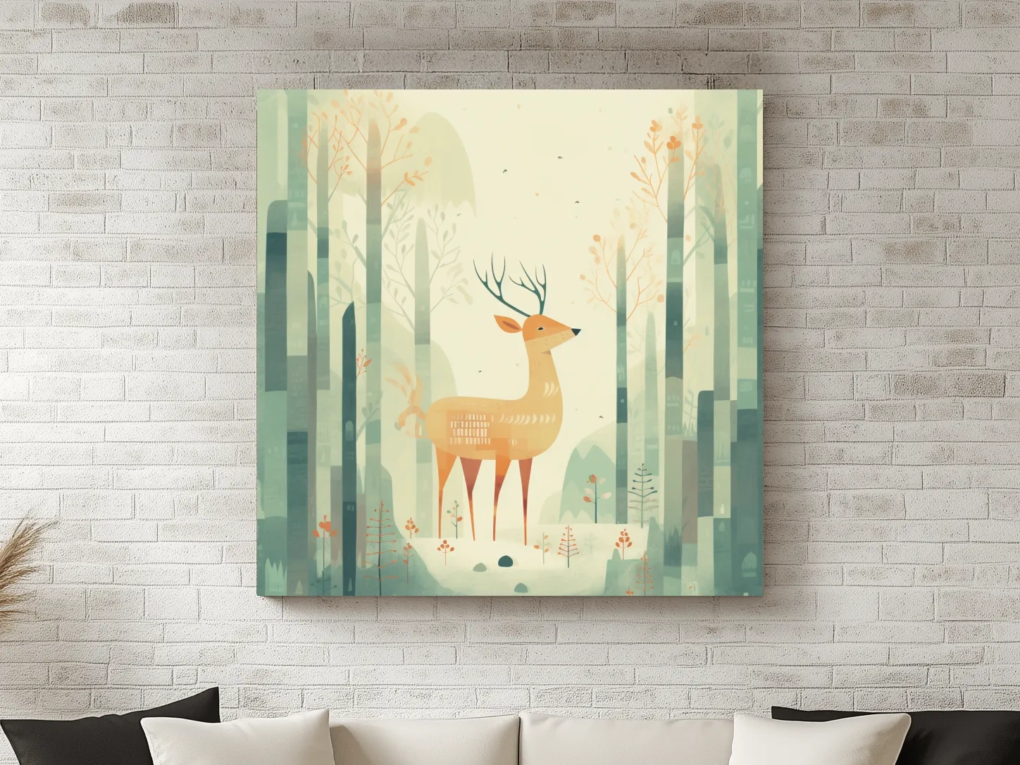 Whimsical Deer In Misty Forest - Minimalist Woodland Nursery Wall Art
