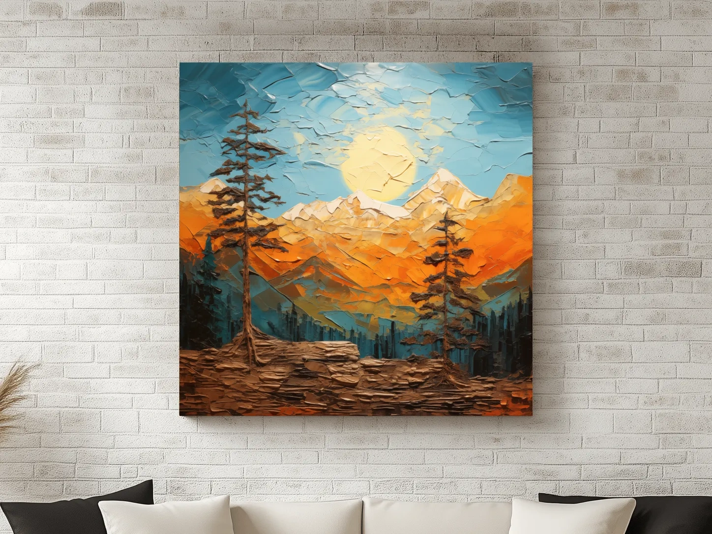 Textured Impasto Mountain Sunrise Landscape - Bold Alpine Wall Art