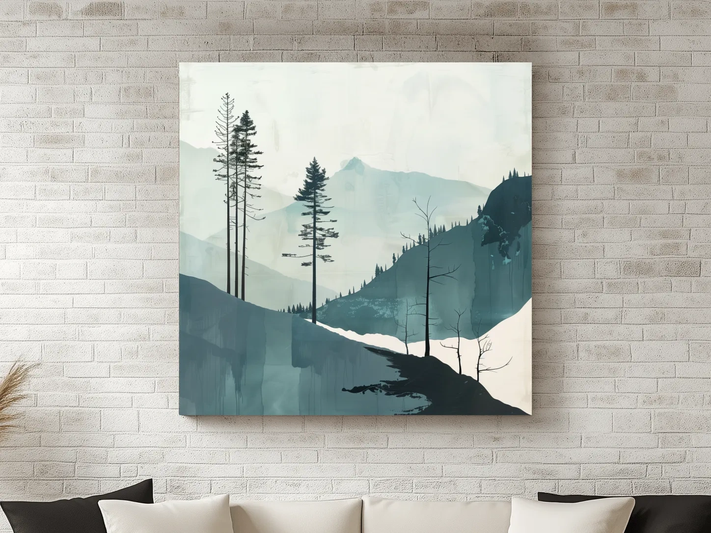 Minimalist Nordic Forest Artwork - Scandinavian Alpine Mountain Wall Art