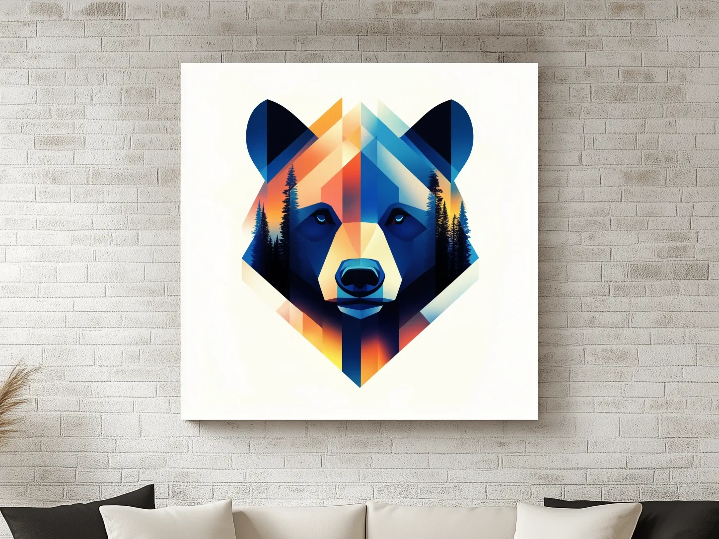 Colorful Geometric Grizzly Bear Forest Portrait - Modern Wildlife Wall Art