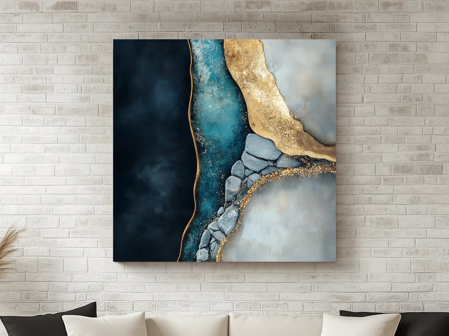 Luxe Gold Abstract Geode River - Modern Resin Style Wall Art