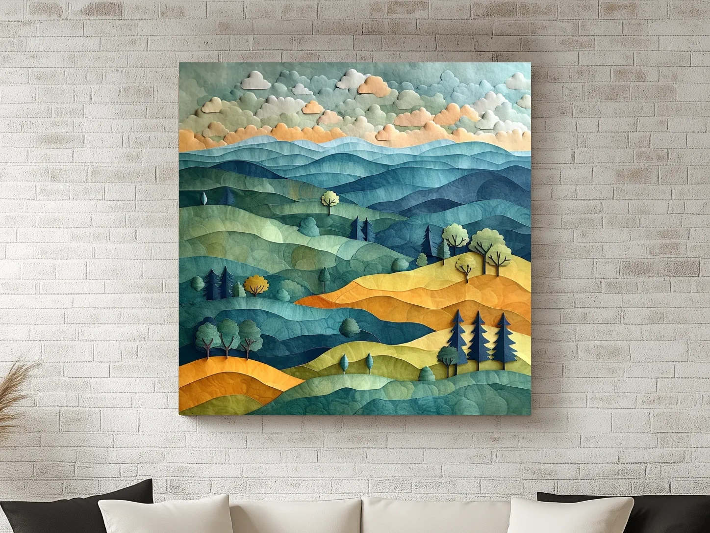 Layered Paper Cut Mountain Landscape - Mixed Media Forest Wall Art