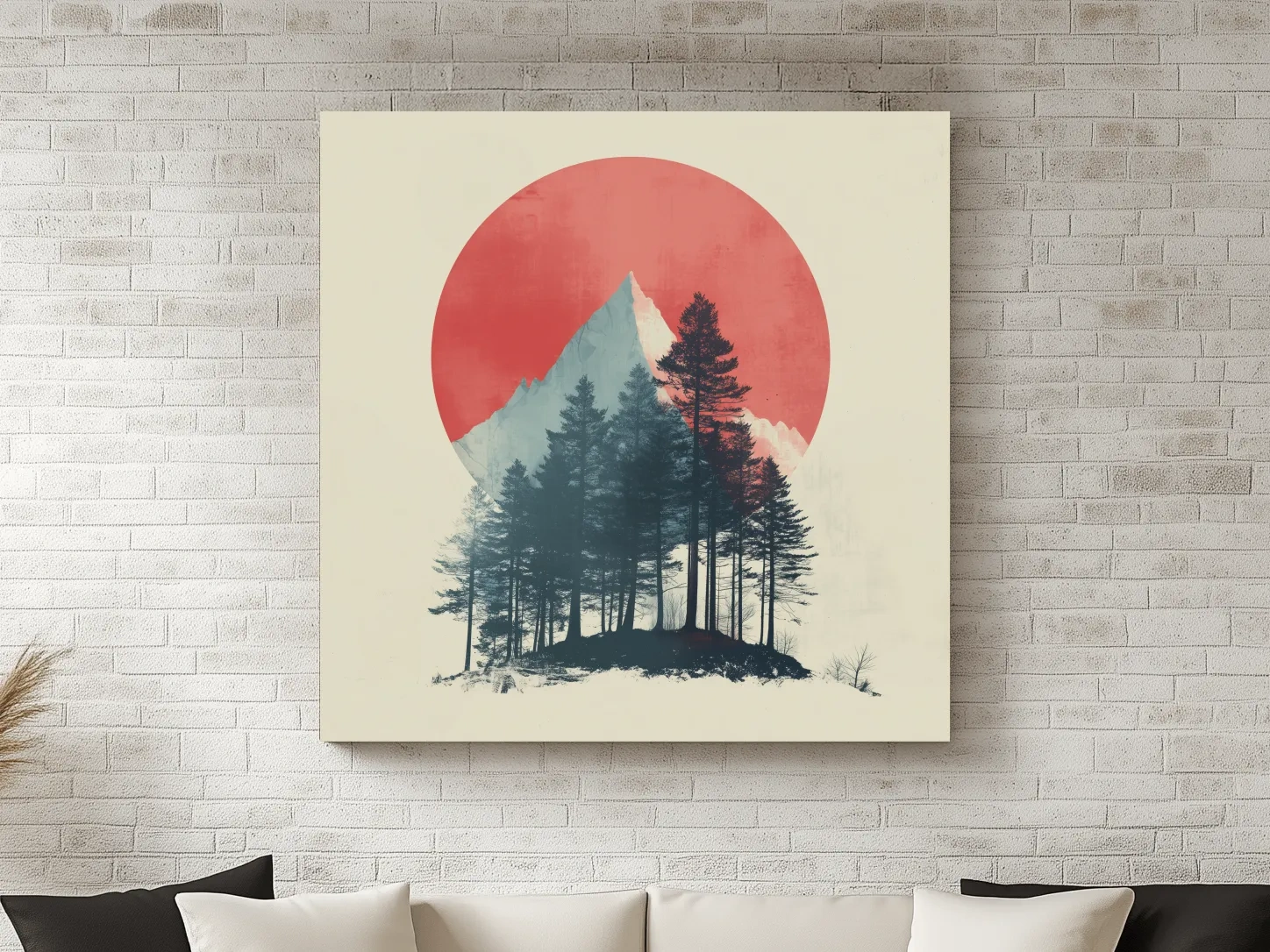 Minimalist Mountain Peak Pine Forest - Scandinavian Sunset Landscape Wall Art