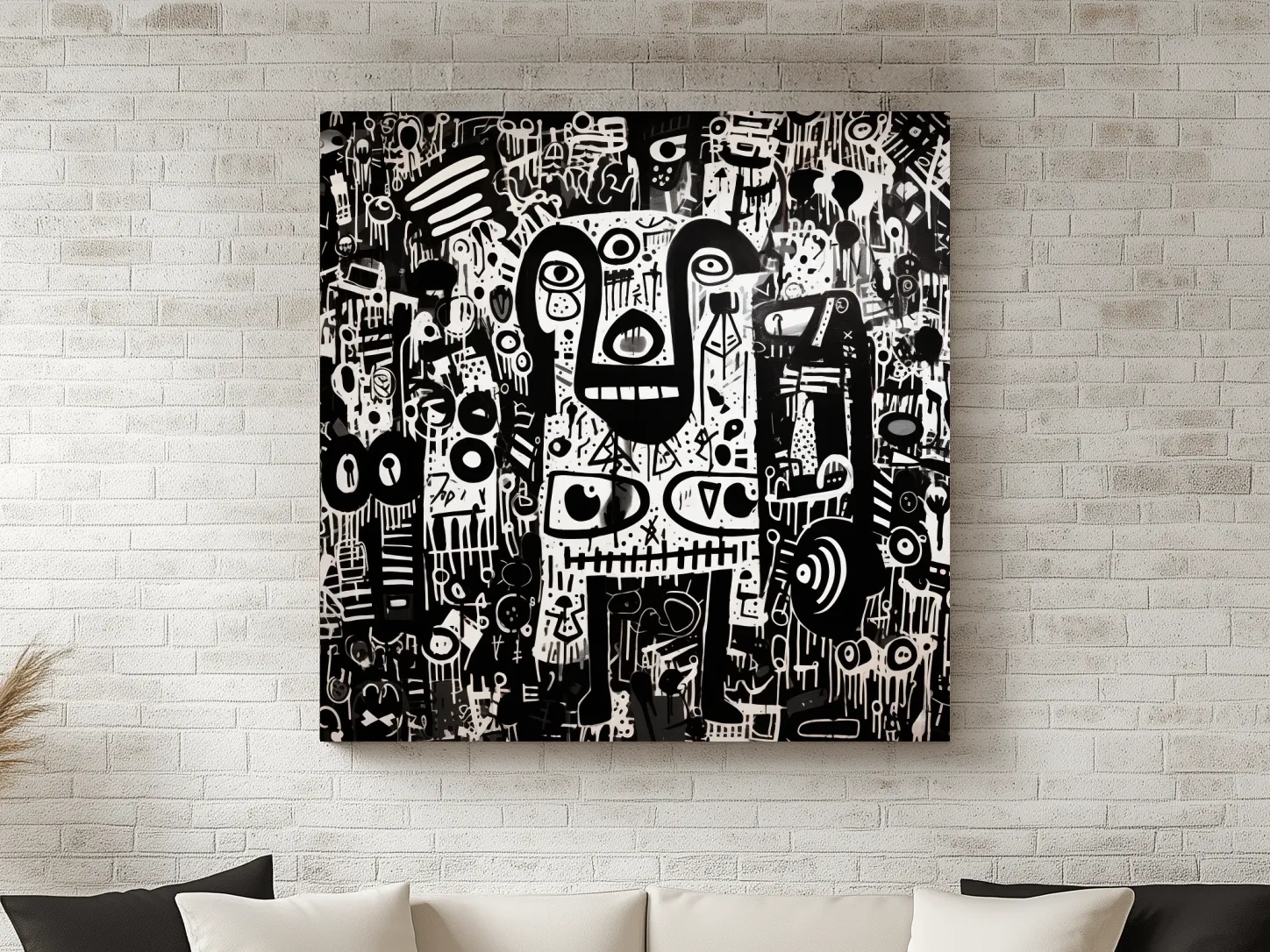 Black And White Abstract Graffiti Bear - Urban Street Art Wall Artwork