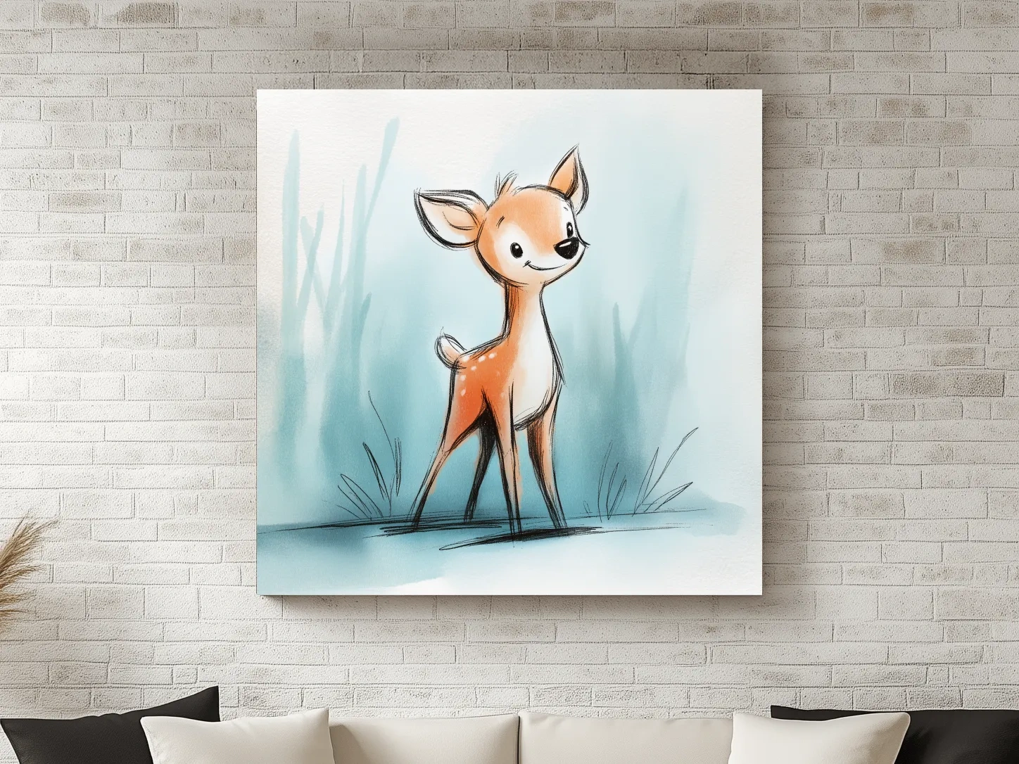 Cute Baby Deer Watercolor Illustration - Whimsical Woodland Nursery Wall Art