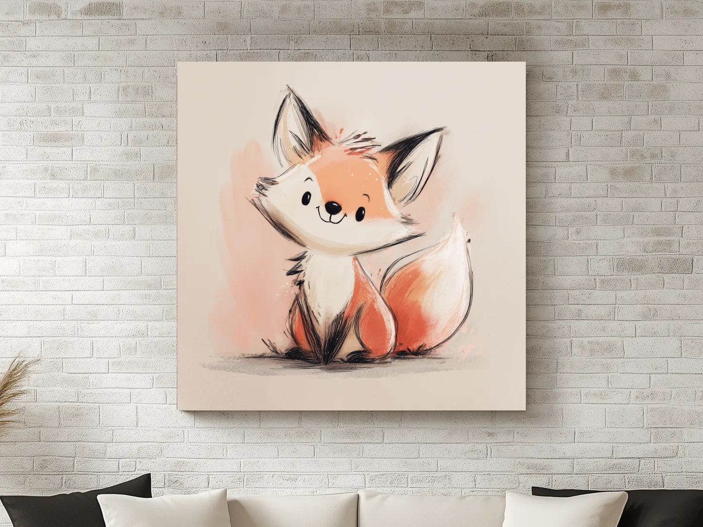 Cute Watercolor Baby Fox Illustration - Whimsical Woodland Nursery Wall Art