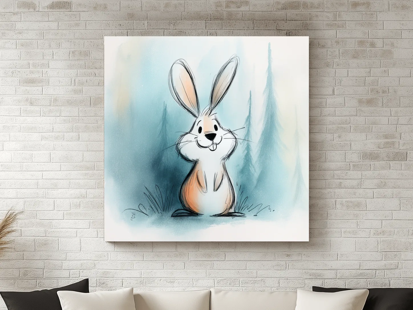 Cute Watercolor Bunny Illustration - Whimsical Woodland Nursery Wall Art