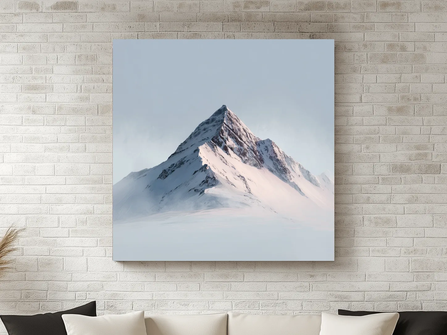 Minimalist Snowy Alpine Peak Painting - Serene Winter Mountain Wall Art