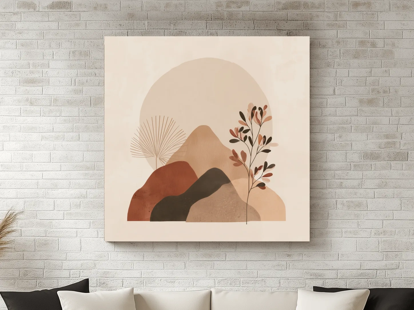 Boho Abstract Mountain Silhouette - Neutral Terracotta Botanical Wall Art