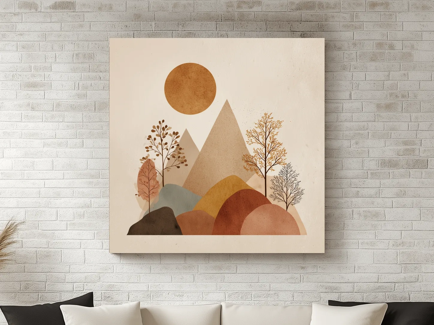 Minimalist Scandi Mountain Sunset Landscape - Boho Neutral Earth Tone Wall Art