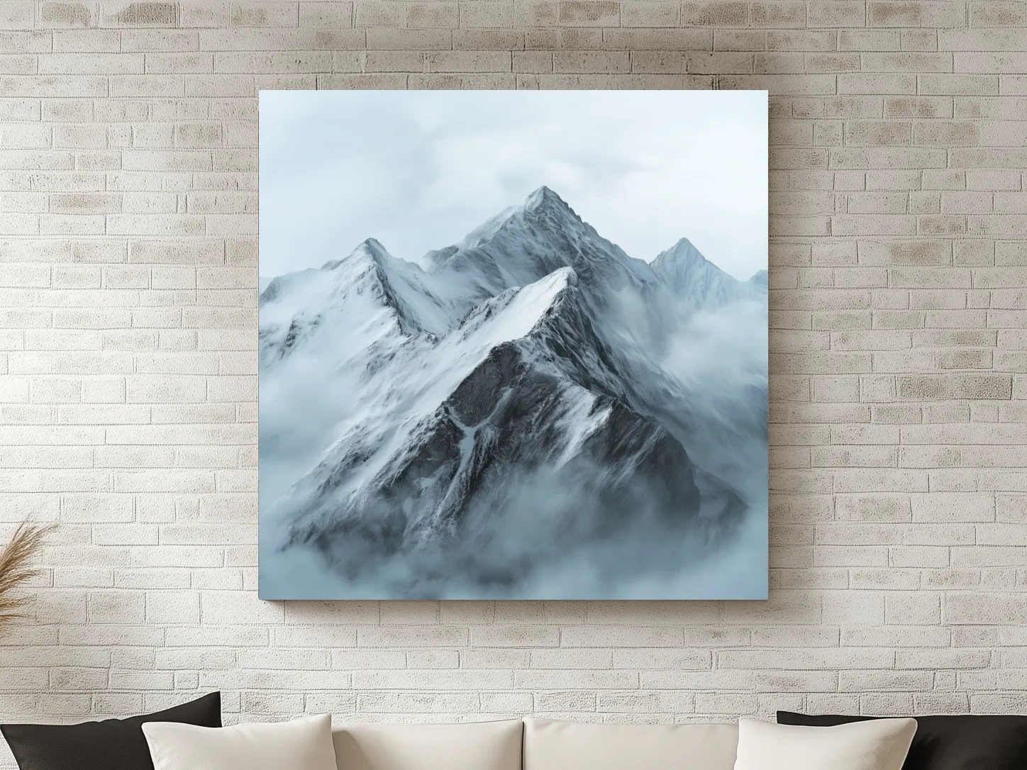Misty Snowcapped Alpine Peak Landscape - Monochrome Photographic Mountain Wall Art