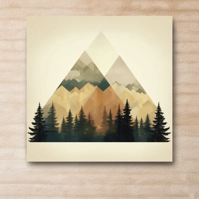 Geometric Mountain Peaks With Pine Forest - Minimalist Scandinavian Alpine Artwork