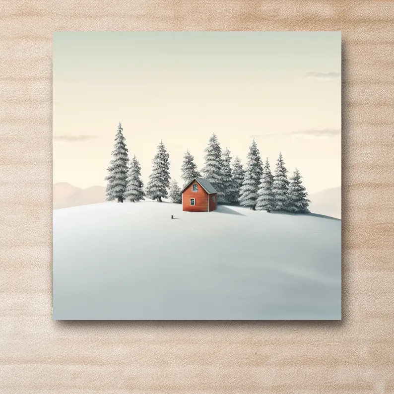 Minimal art, cabin in the snow