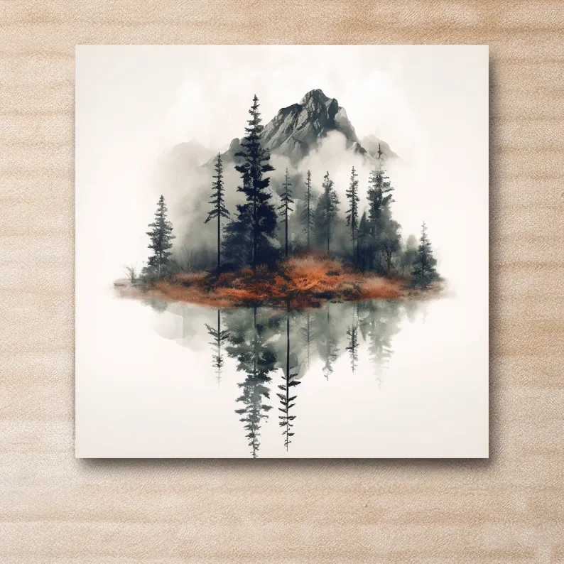Minimal art, trees reflecting from a lake