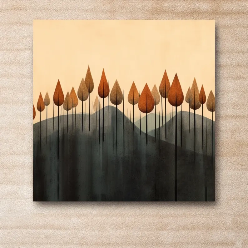 Minimal abstract art, a line of autumn trees