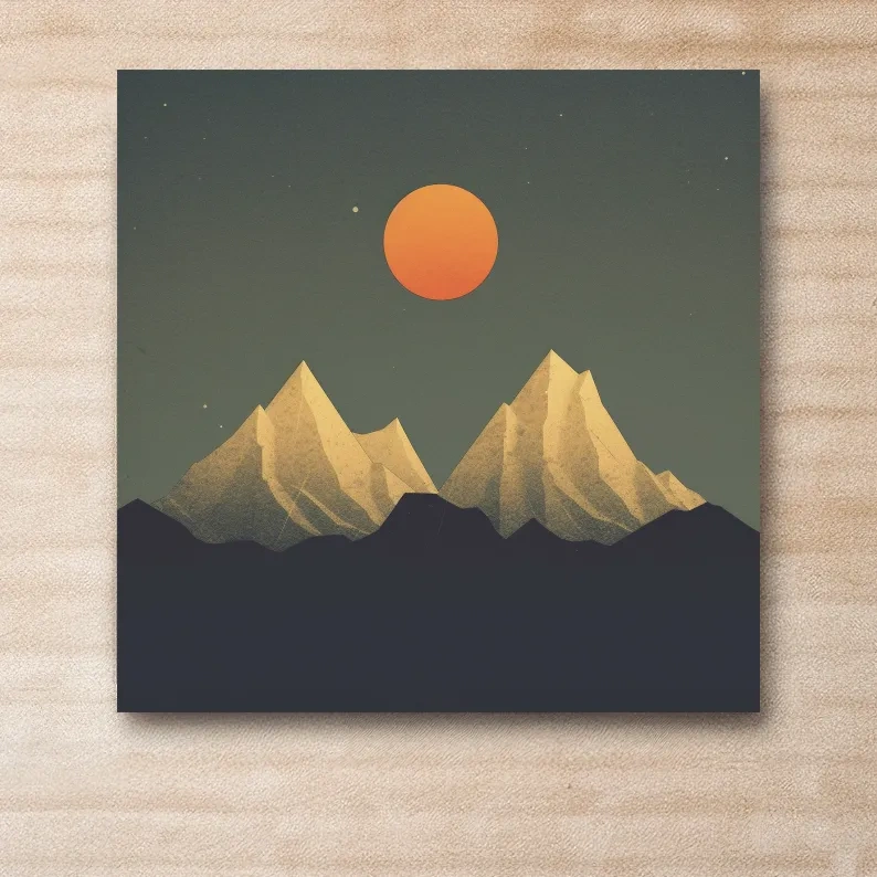 Minimalist Alpine Mountain Sunset - Mid Century Landscape Wall Art