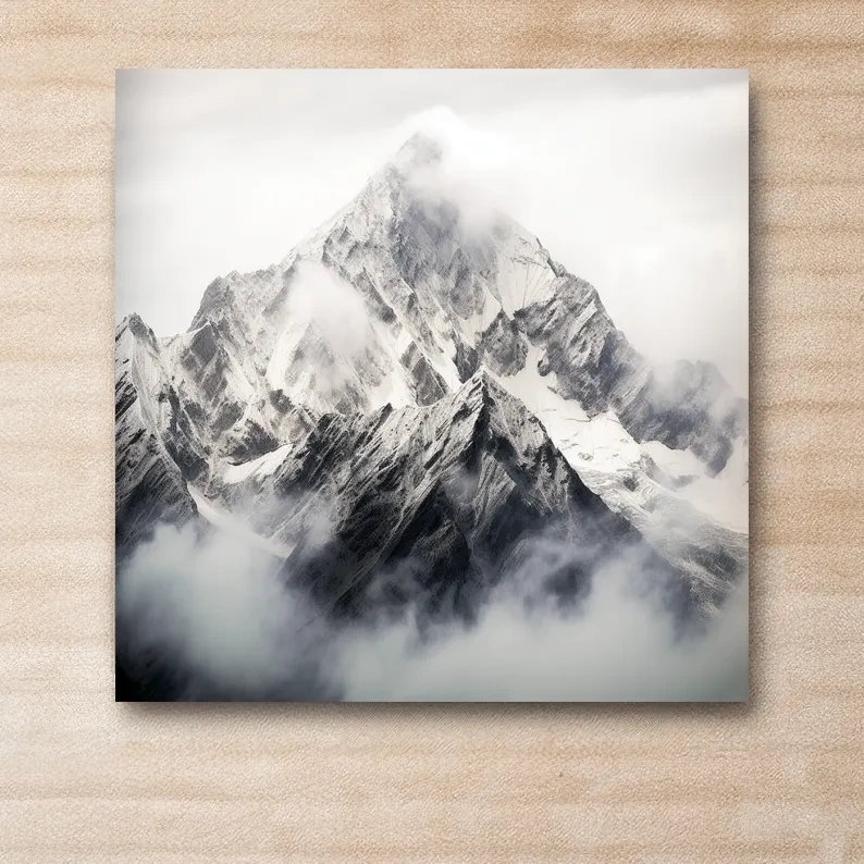 Photographic art, snowy glacier in the clouds