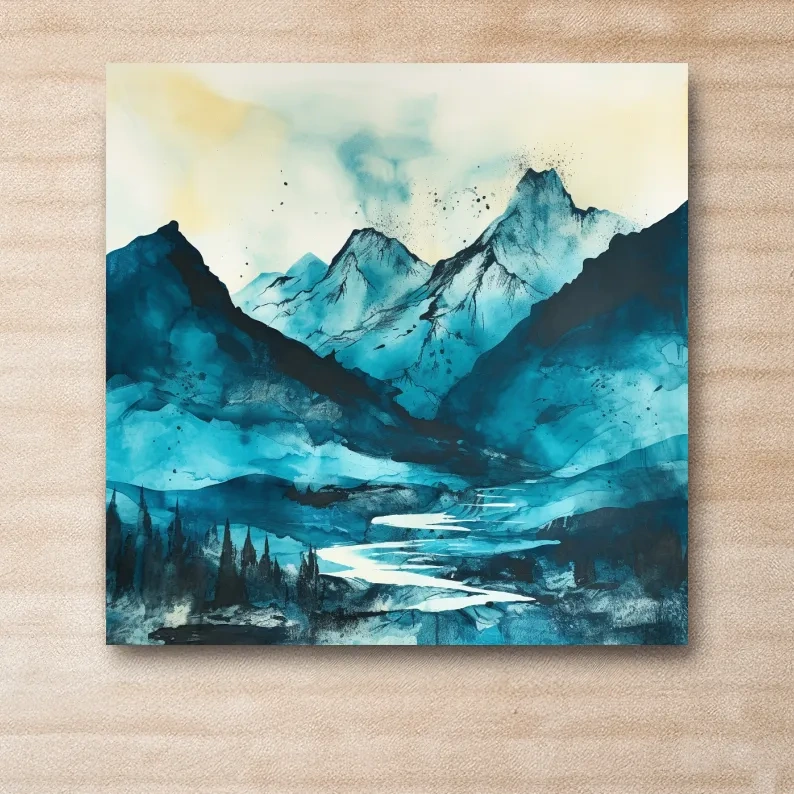 Abstract watercolour art of a mountain landscape