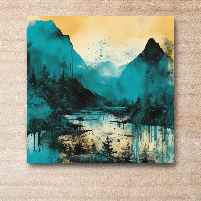 Abstract painting of a mountain landscape