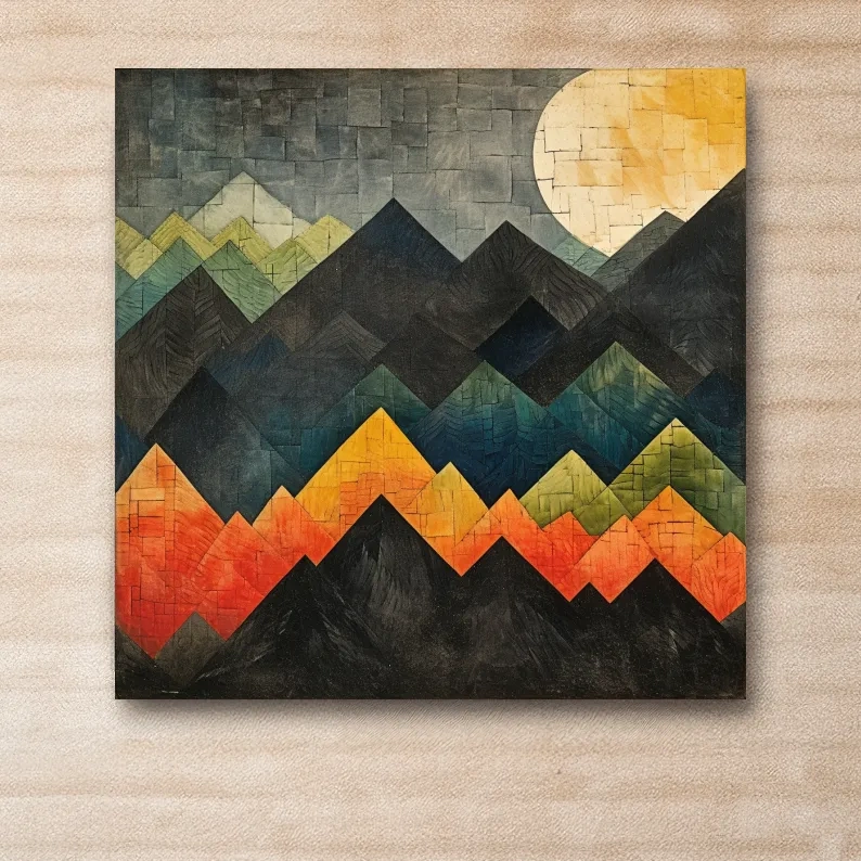 Abstract textured mountain shapes artwork