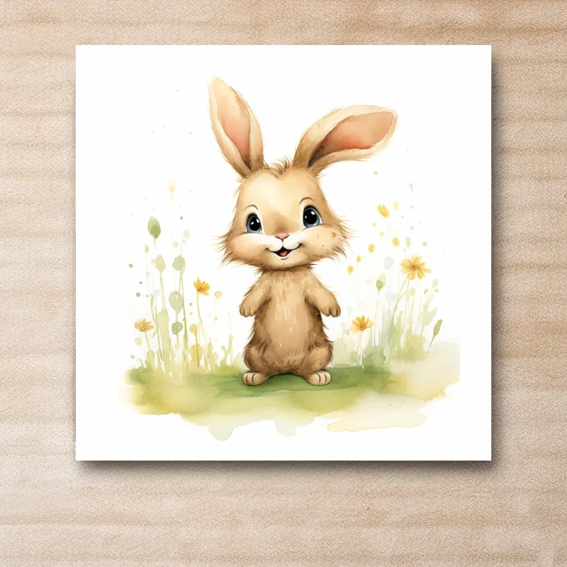 Watercolor painting of a cute bunny rabbit - childrens nursery art