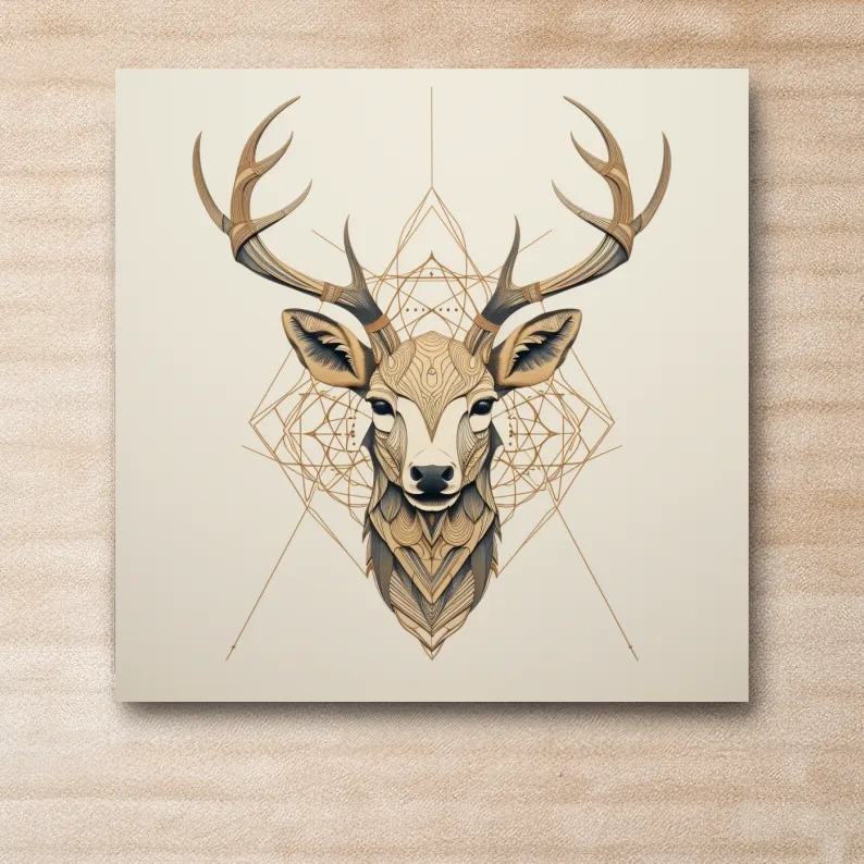 Geometric Deer Head Line Art - Tattoo Style Wildlife Wall Art
