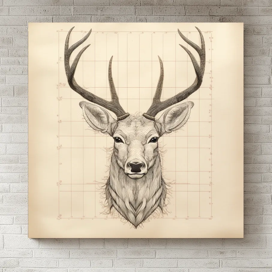 Vintage Deer Head Sketch Illustration - Rustic Wildlife Wall Art