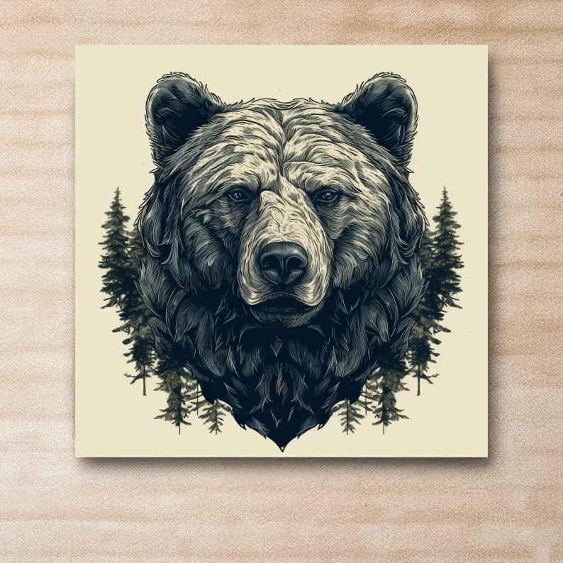 Artistic illustration of a black bears head