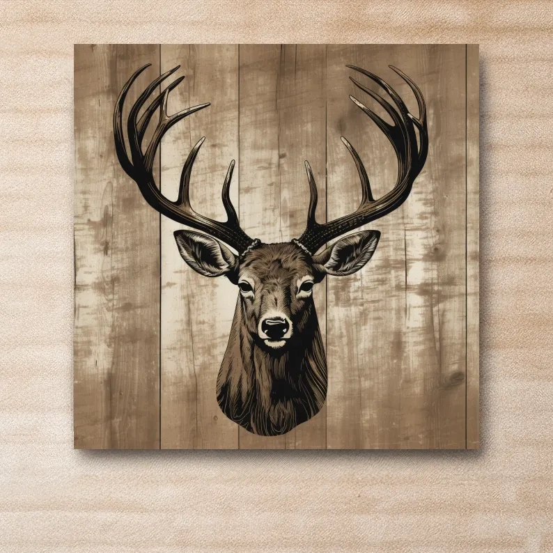 Wooden print illustration of a deers head