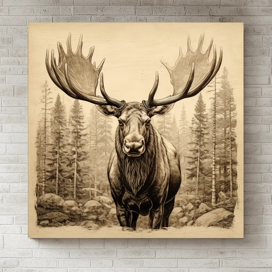 Majestic Moose Portrait Sketch - Vintage Sepia Wildlife Wall Art