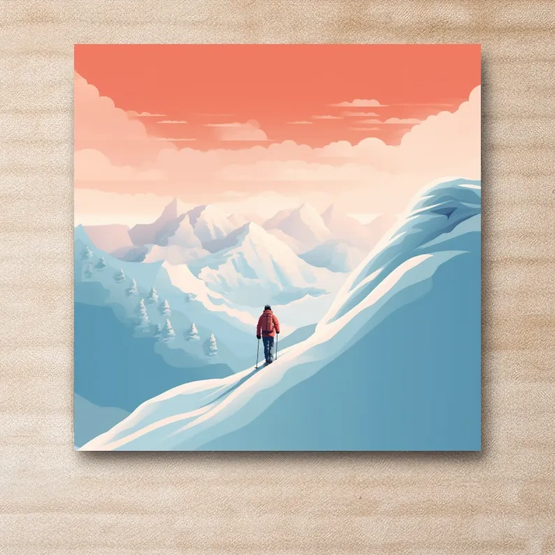 Vector art of a backcountry skier in the mountains