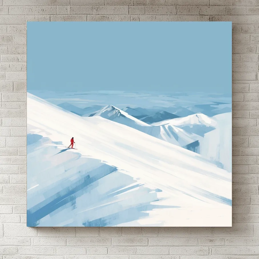 Minimalist Backcountry Skier Painting - Alpine Winter Wall Art