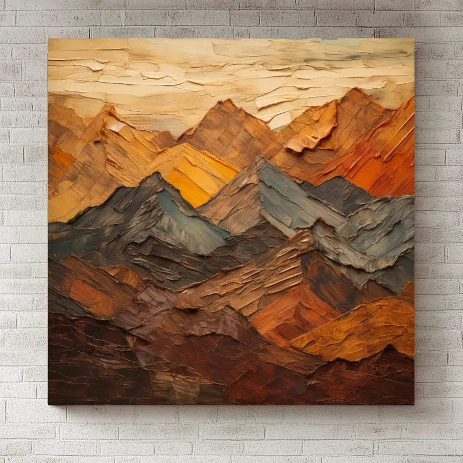 Textured Abstract Mountain Range Painting - Impasto Effect Rustic Landscape Wall Art