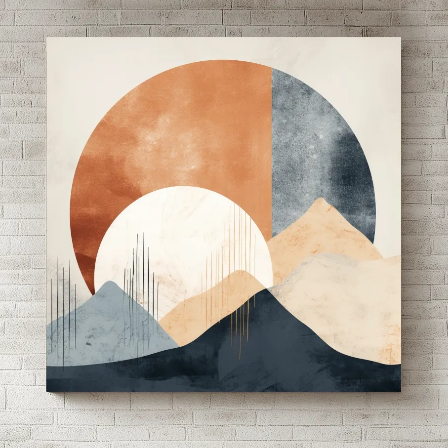 Abstract Geometric Mountain Sunrise - Mid Century Modern Landscape Wall Art