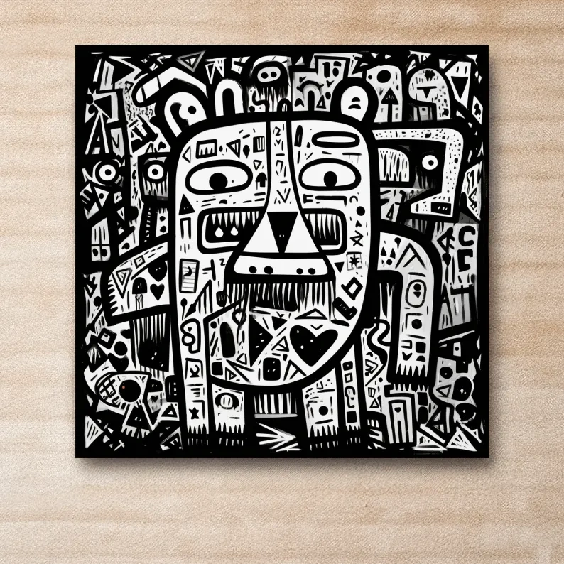 Tribal style doodle illustration of a bear character