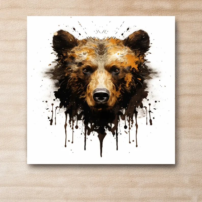 Splatter Rorschach Inkblot Paint Grizzly Bear Portrait - Wildlife Artwork