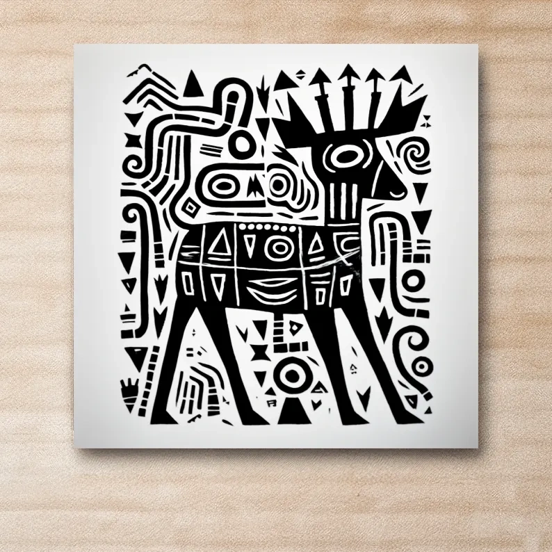Tribal style quirky deer doodle illustration art
