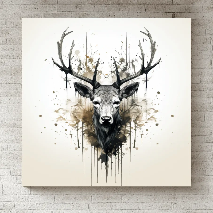 Watercolor Stag Portrait Rorschach Ink Splatter - Rustic Wildlife Artwork