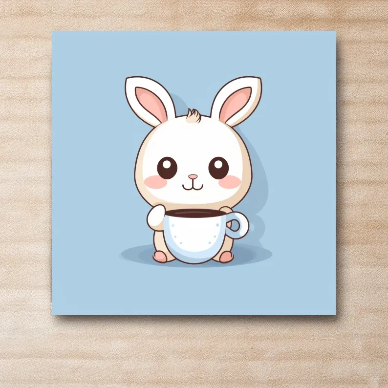 Illustration of a cute cartoon bunny drinking coffee