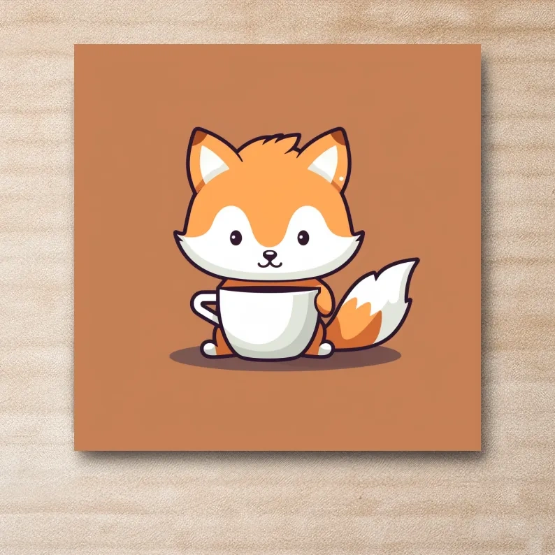Cute baby fox illustration art, morning coffee