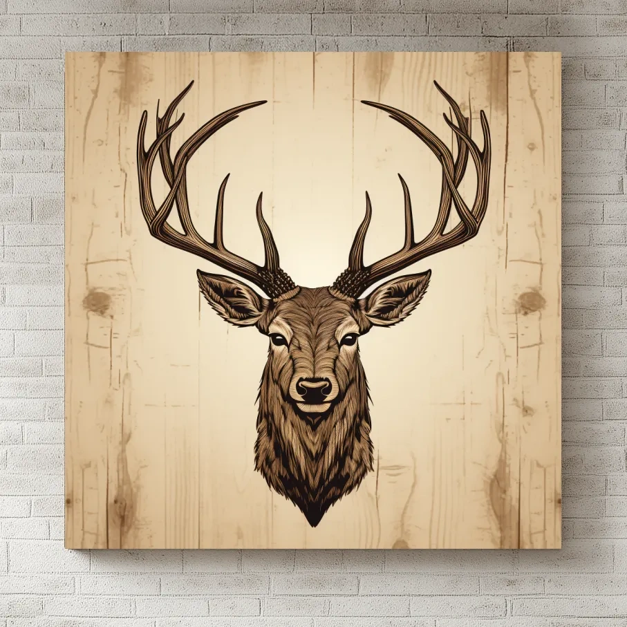 Rustic Stag Head Illustration - Vintage Woodland Cabin Wall Art